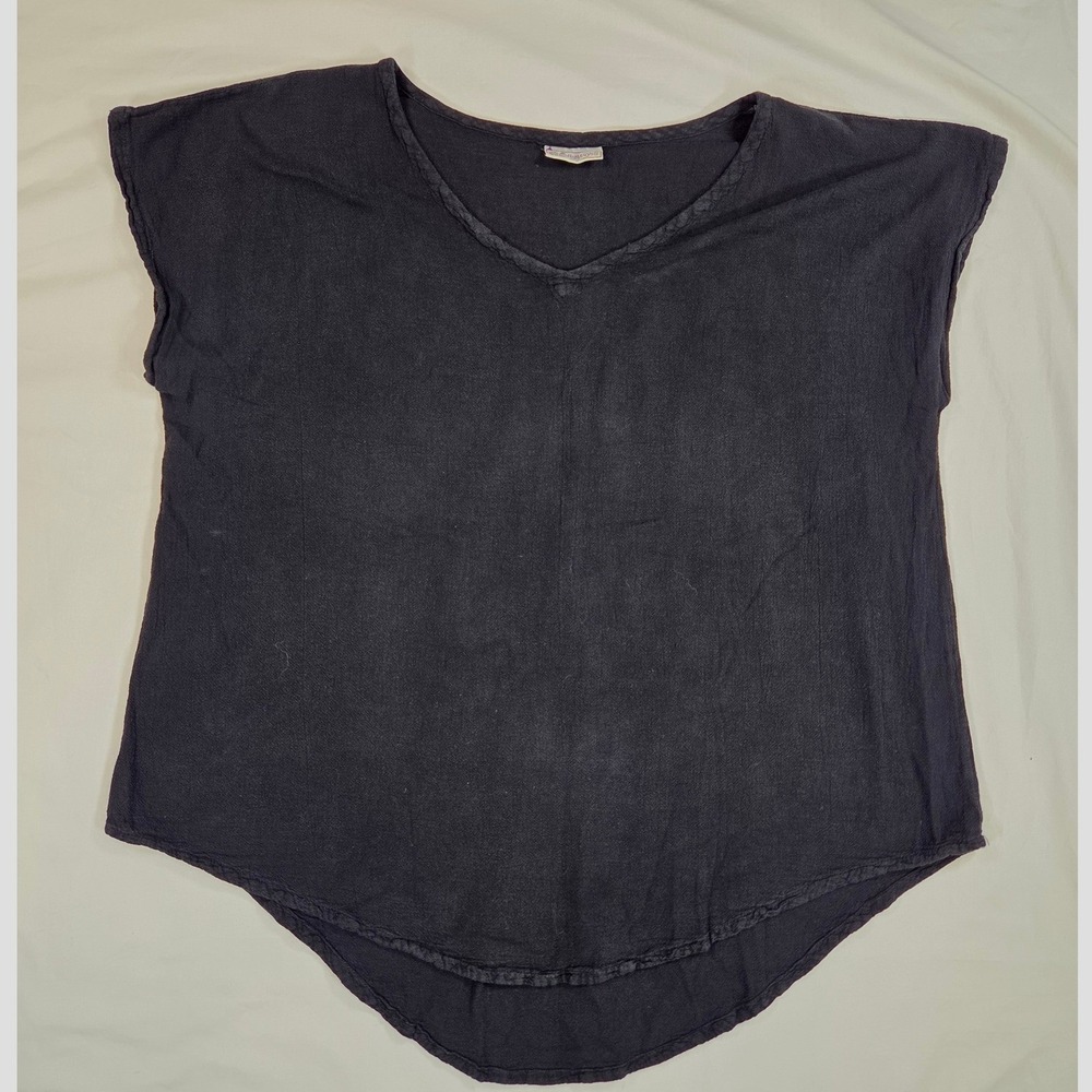 Cottonways Black Short Sleeve V-Neck Pullover Blouse women Size 3 XXL Staple